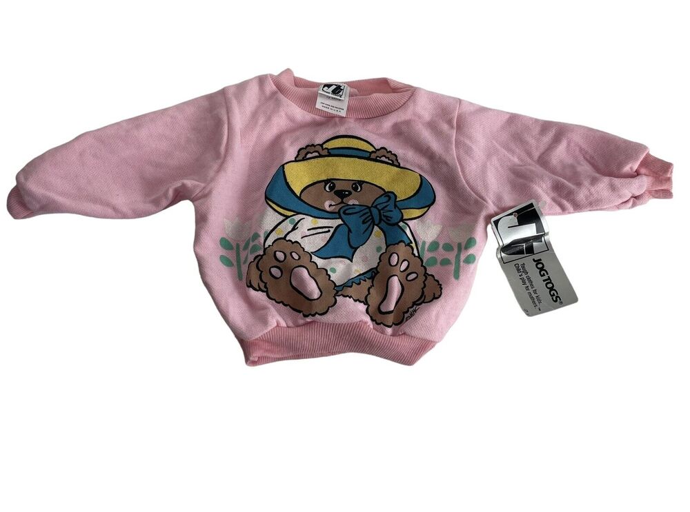Vintage Jog Togs Pink Teddy Bear Sweatshirt Size 12 Months